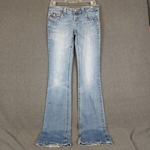 MEK DENIM USA Portland Boot Cut Light Wash Distressed Jeans Women 27 36